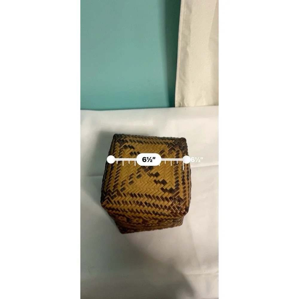 Vintage Handwoven Lidded Basket‎ – Bamboo Storage Box – Boho Decor